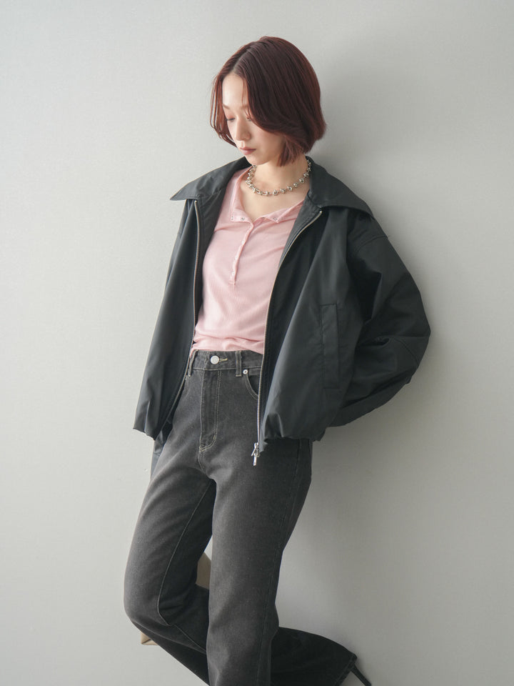[予約]ウォッシャブルフェイクレザーバルーンジャケット/black