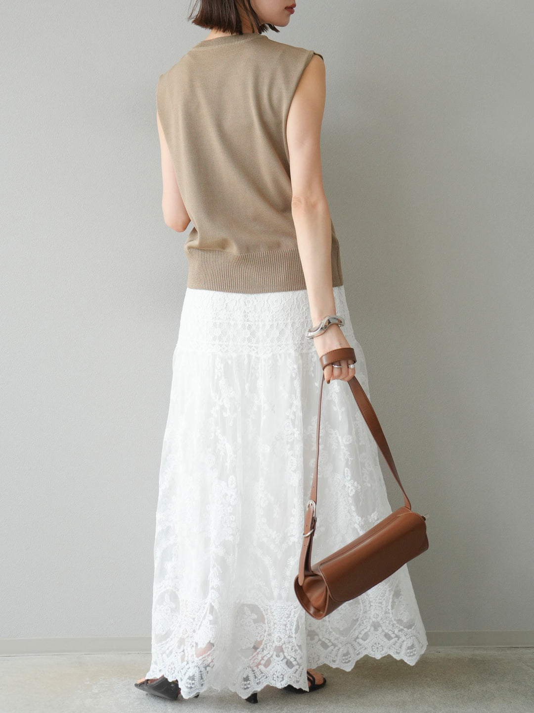 [予約]レースフレアスカート/ホワイト