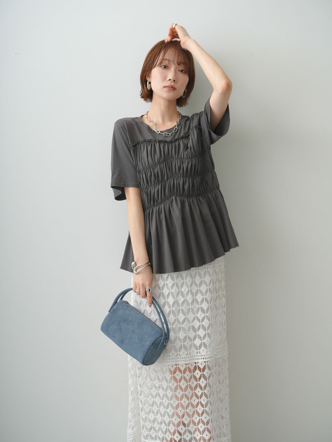 [SET]クールタッチシャーリングTEE+クロシェレースIラインスカート(2set)