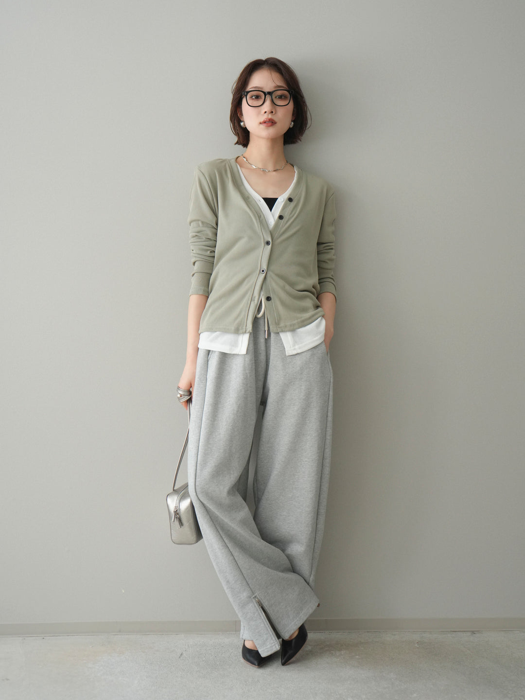 [予約]配色レイヤードカットリブカーディガン/lightgreen