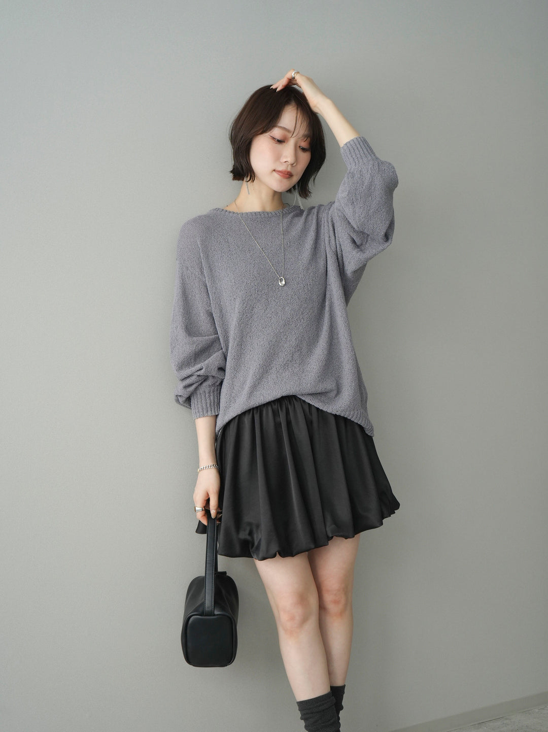 [予約]バックシアーフラワーレースニットプルオーバー/gray