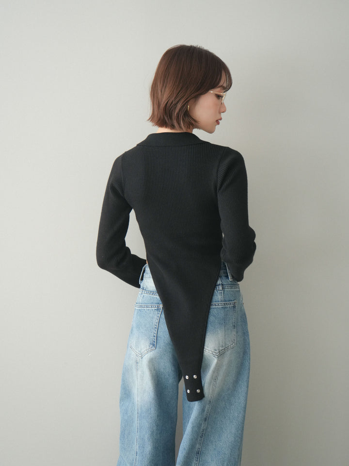 [予約]リブポロニットボディスーツ/black