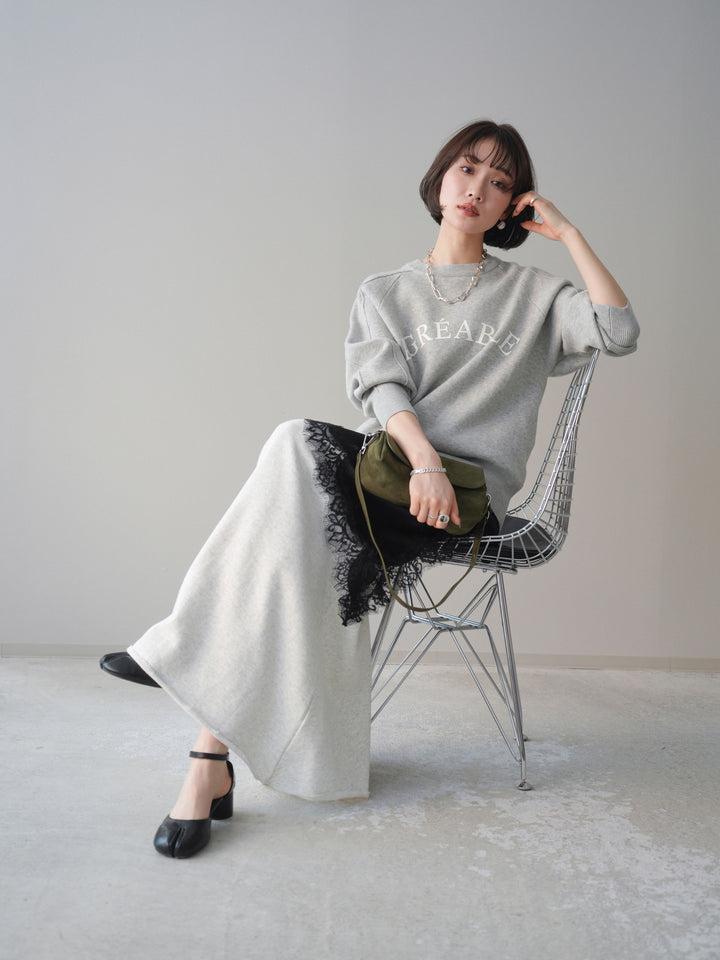 [予約]半ラバープリントロゴスウェットライクニットプルオーバー/mokugray