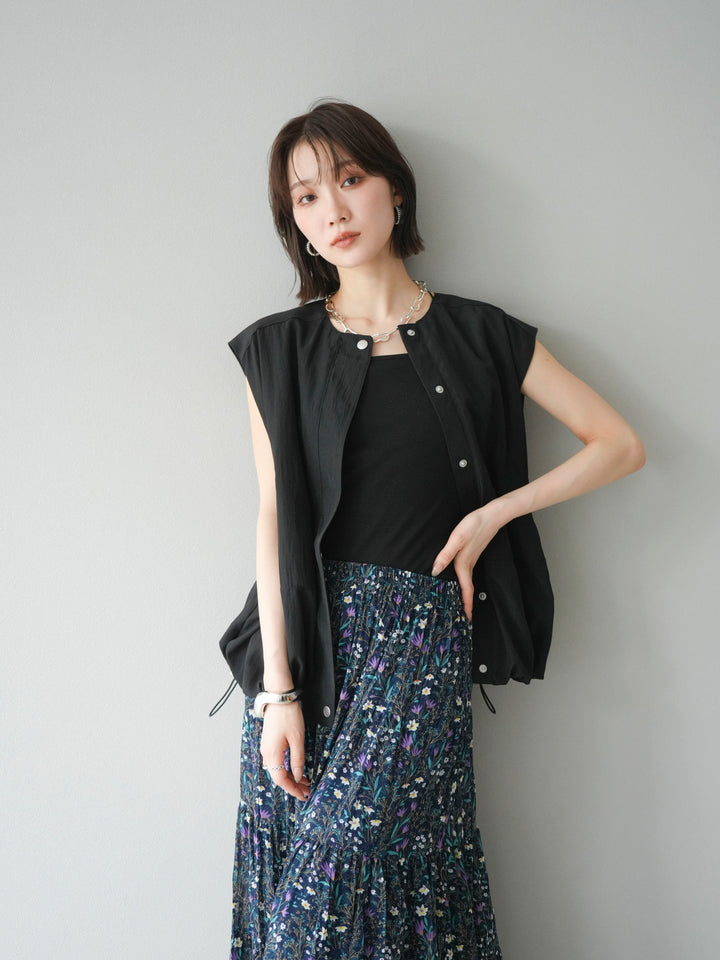 [SET]リネンライクドロストバルーンブルゾン+フラワーワッシャープリーツスカート(2set)