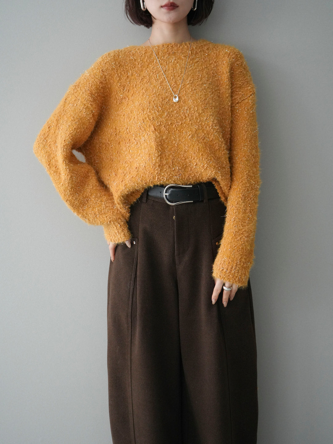 [SET]モールラメミックスヤーンニットプルオーバー+選べるアクセセット(2set)