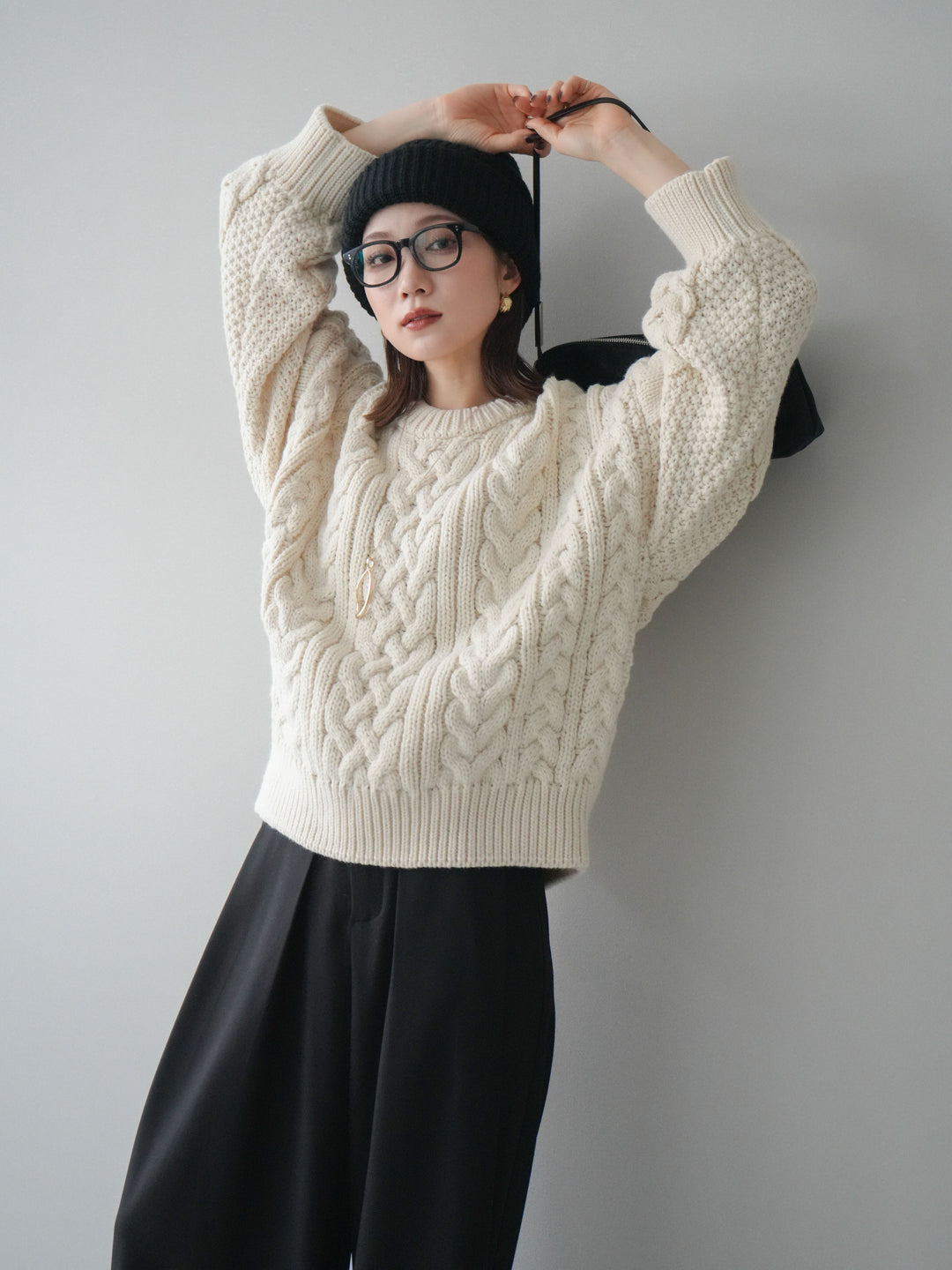 [予約]ボリュームケーブルニットプルオーバー/beige