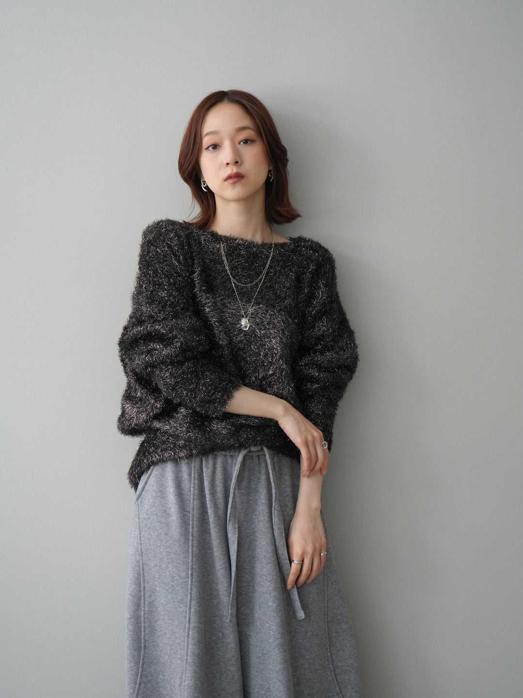 [予約]ラメシャギードルマンニットプルオーバー/brown