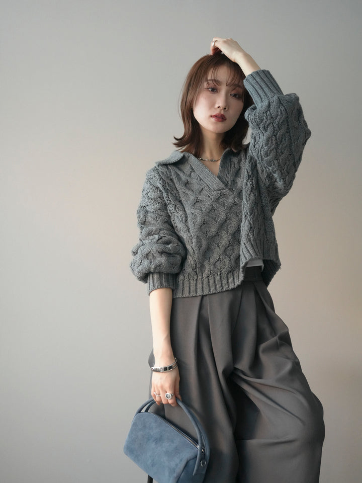 [SET]バルキーケーブルクロップド開襟プルオーバー+選べるアクセセット(2set)