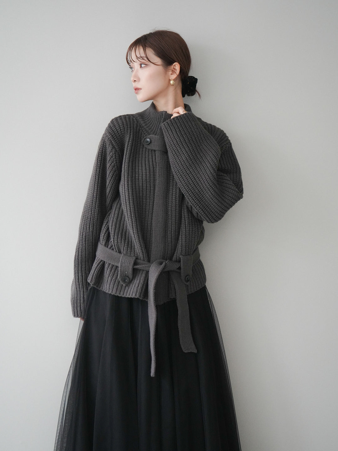 [SET]畦編みボトルネックZIPニットカーディガン+畦編みボトルネックZIPニットカーディガン(2set)