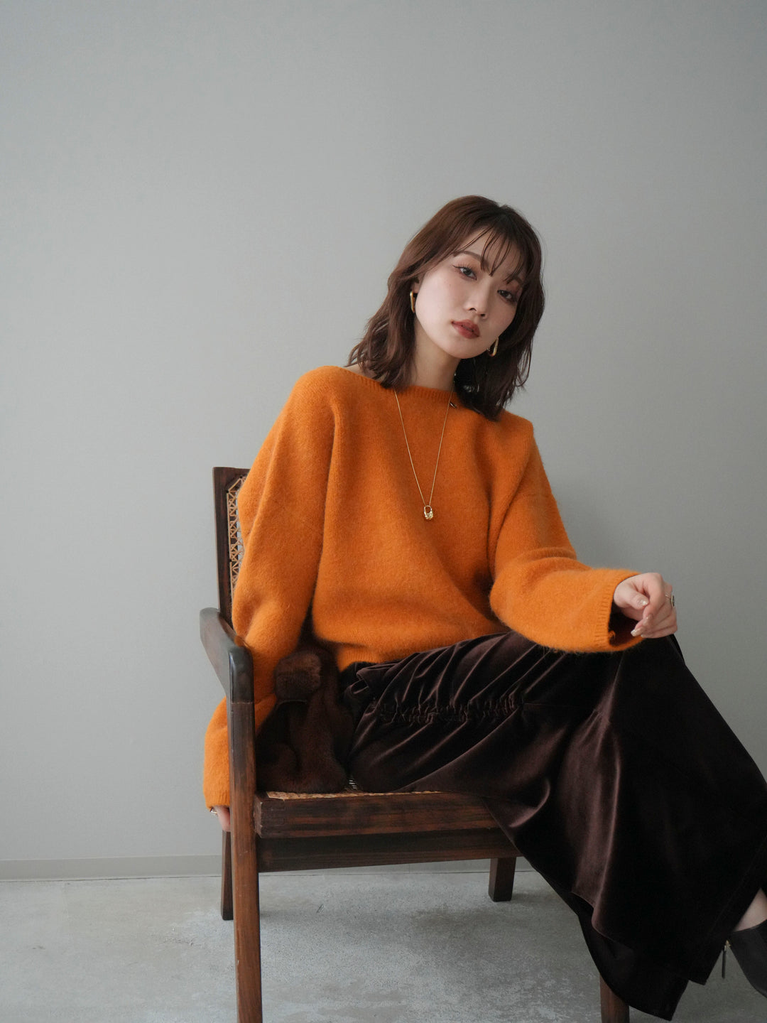 [予約]アンゴラタッチボートネッククロップドプルオーバー/orange