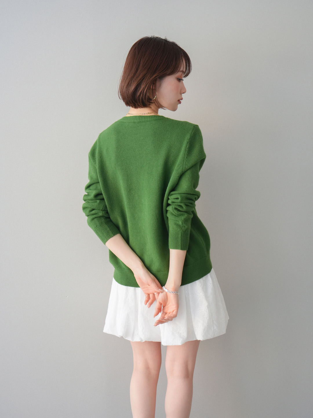 [SET]ハートボタンニットカーディガン+コットンライクレースバルーンミニスカート(2set)