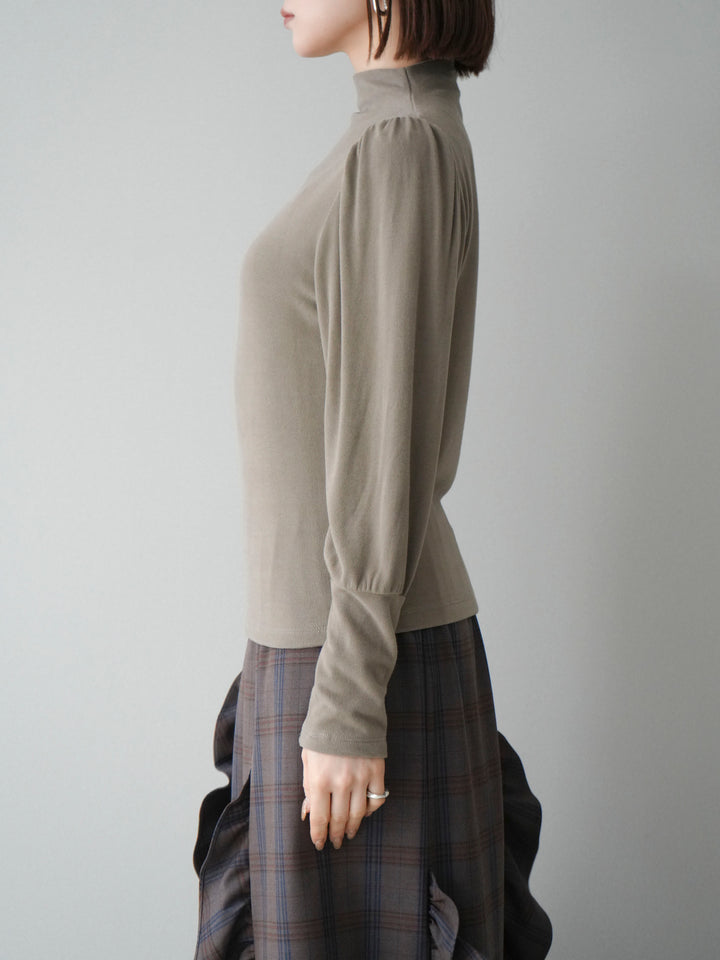 [予約]プチネックパワーショルダー起毛トップス/greige