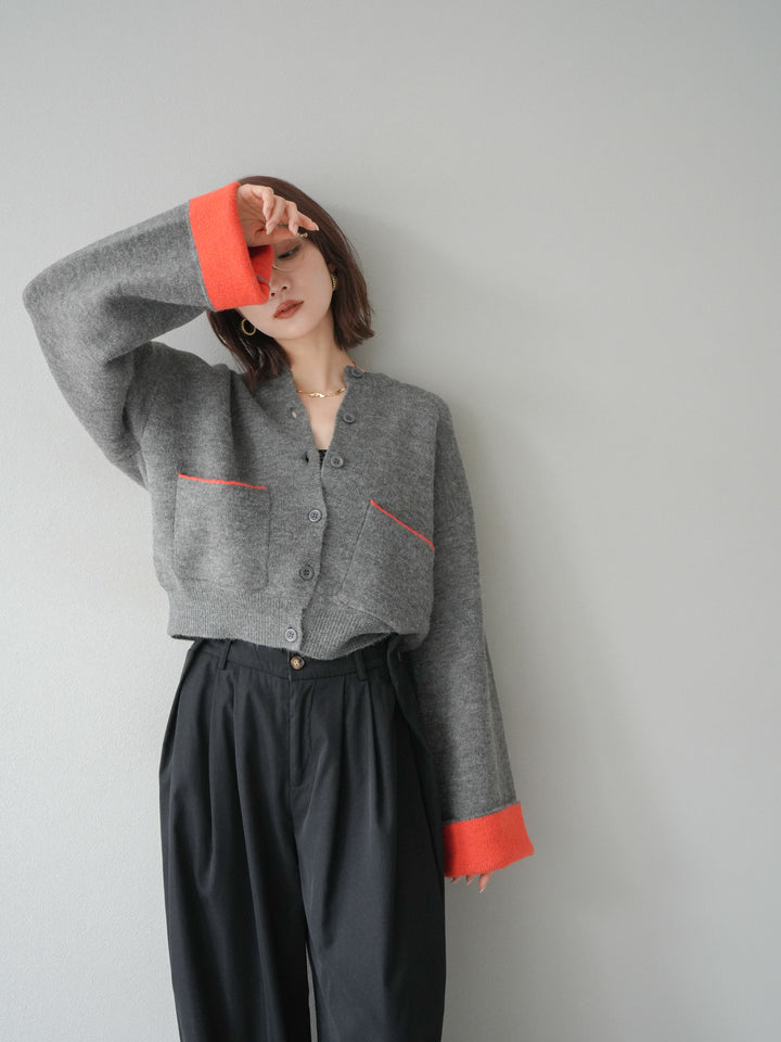 【SET】雙色針織開襟衫+褶襉設計寬褲（2套）