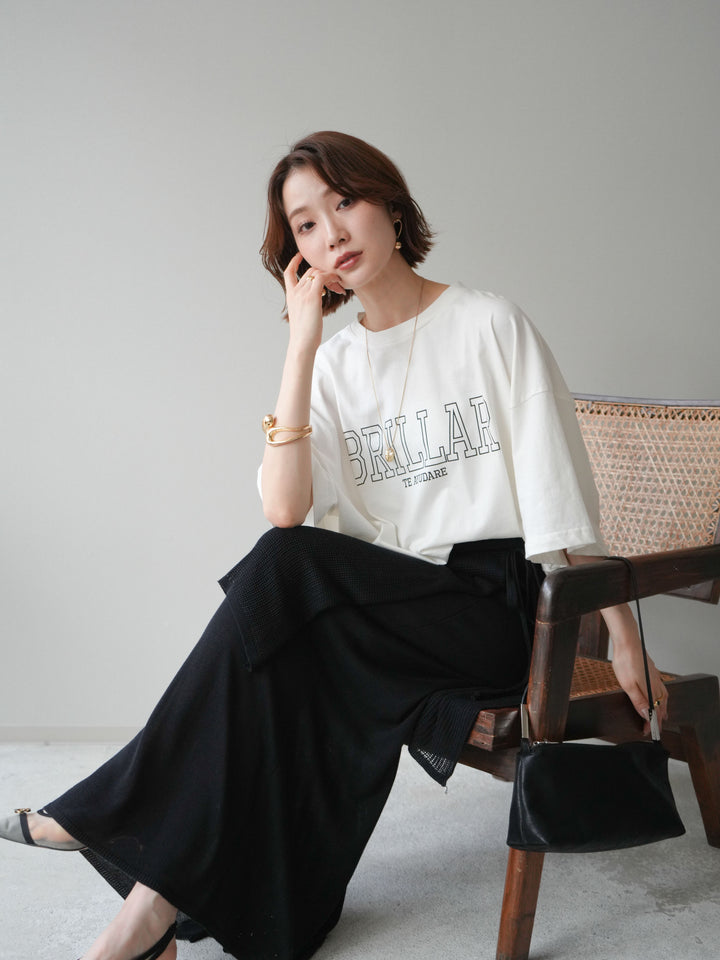 [SET]ボックスシルエットロゴTEE+レイヤードラップニットスカート(2set)