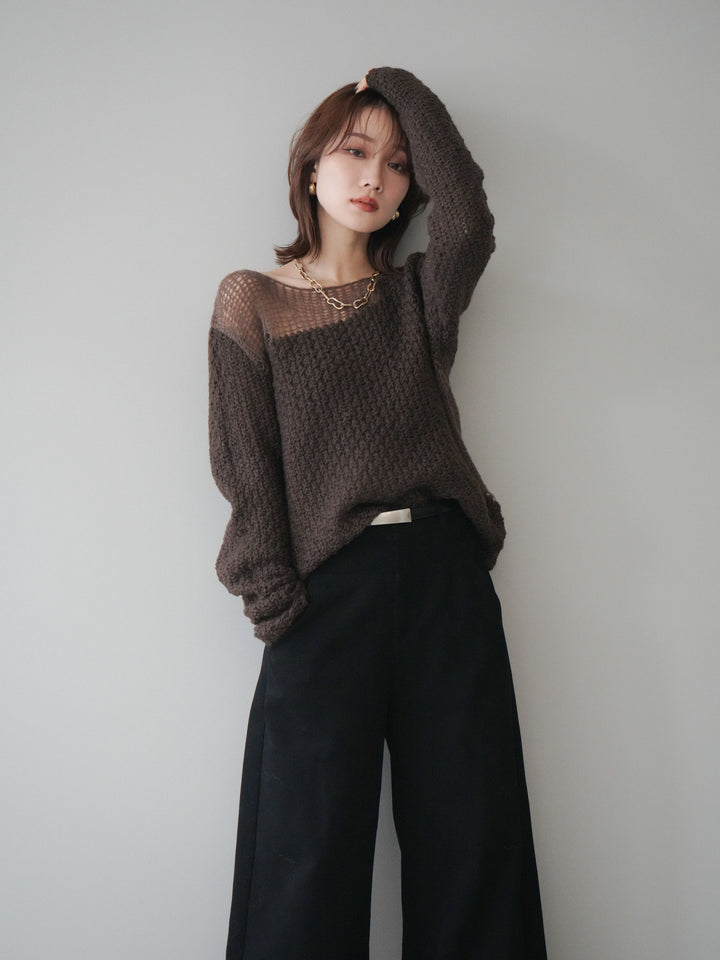 [予約]ダメージデザインニットプルオーバー/brown