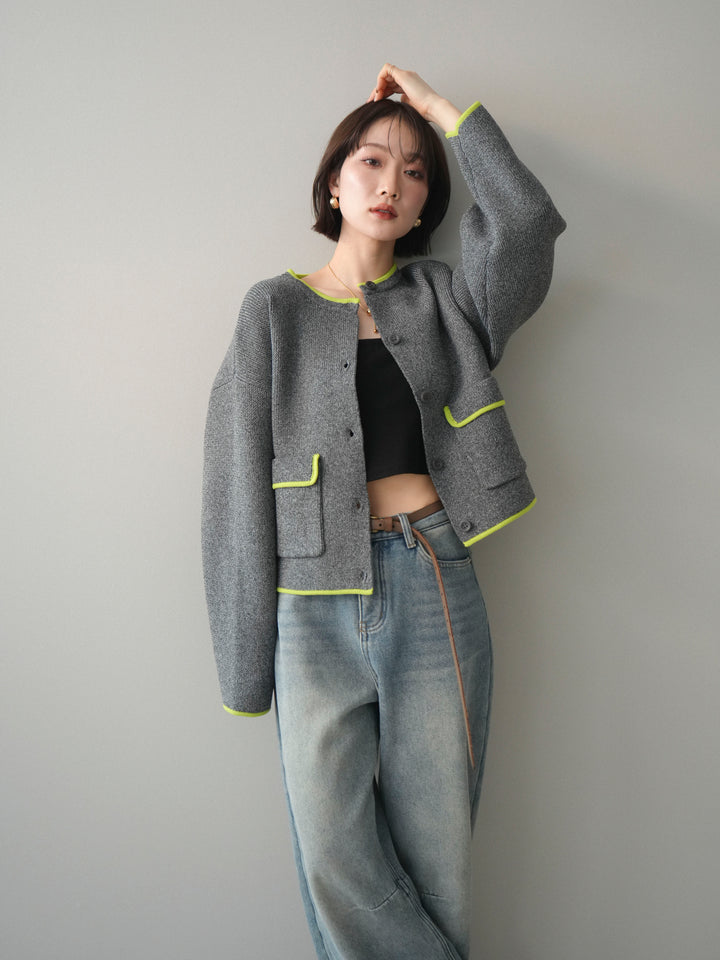 [SET]ポリエステル配色ニットカーディガン+ポリエステル配色ニットカーディガン(2set)