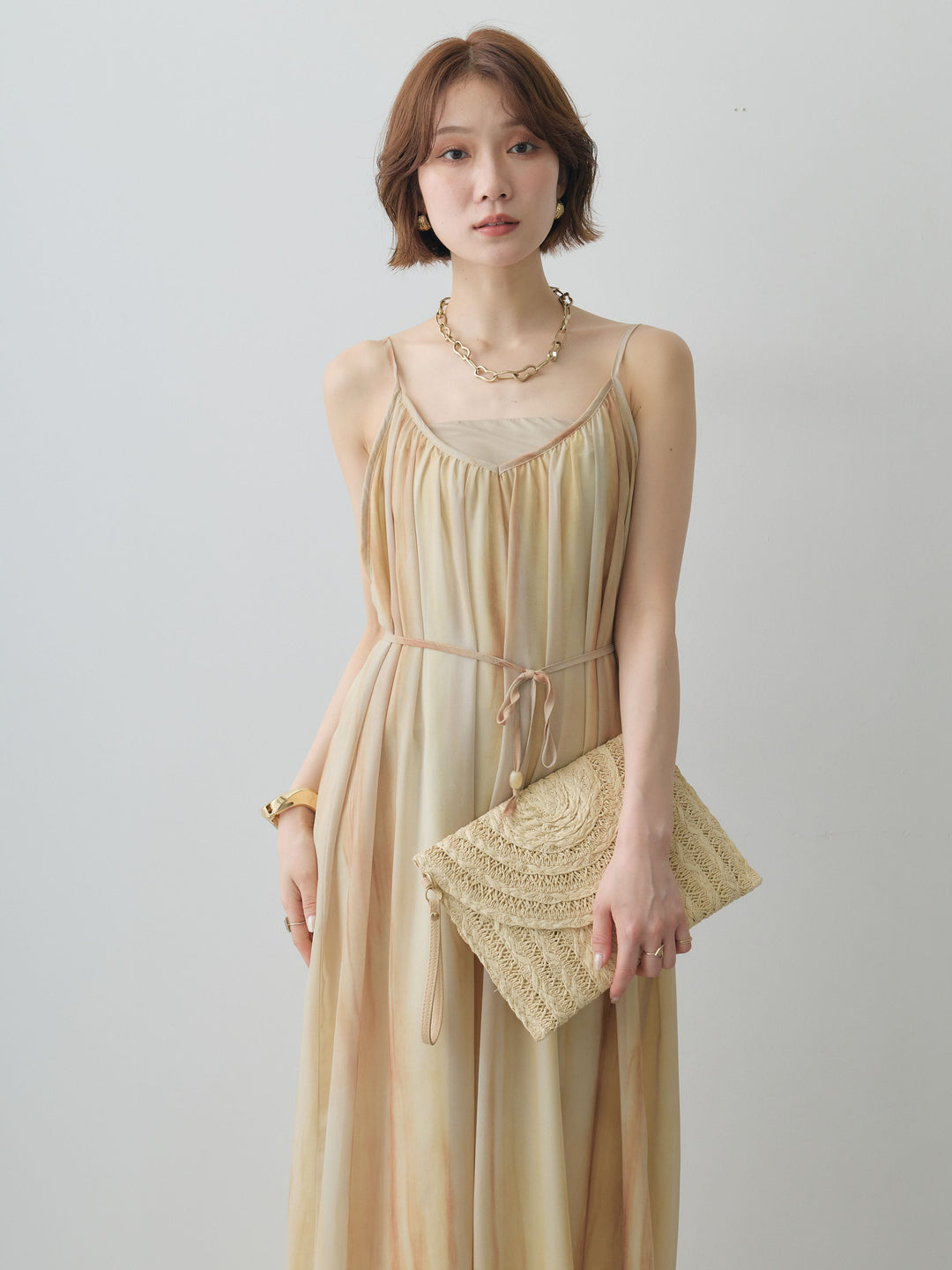 [予約]アートグラデーションフレアキャミワンピース/yellow
