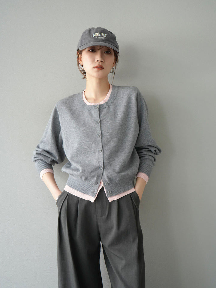 【SET】同色系疊穿開襟衫+雙褶寬褲（2件組）