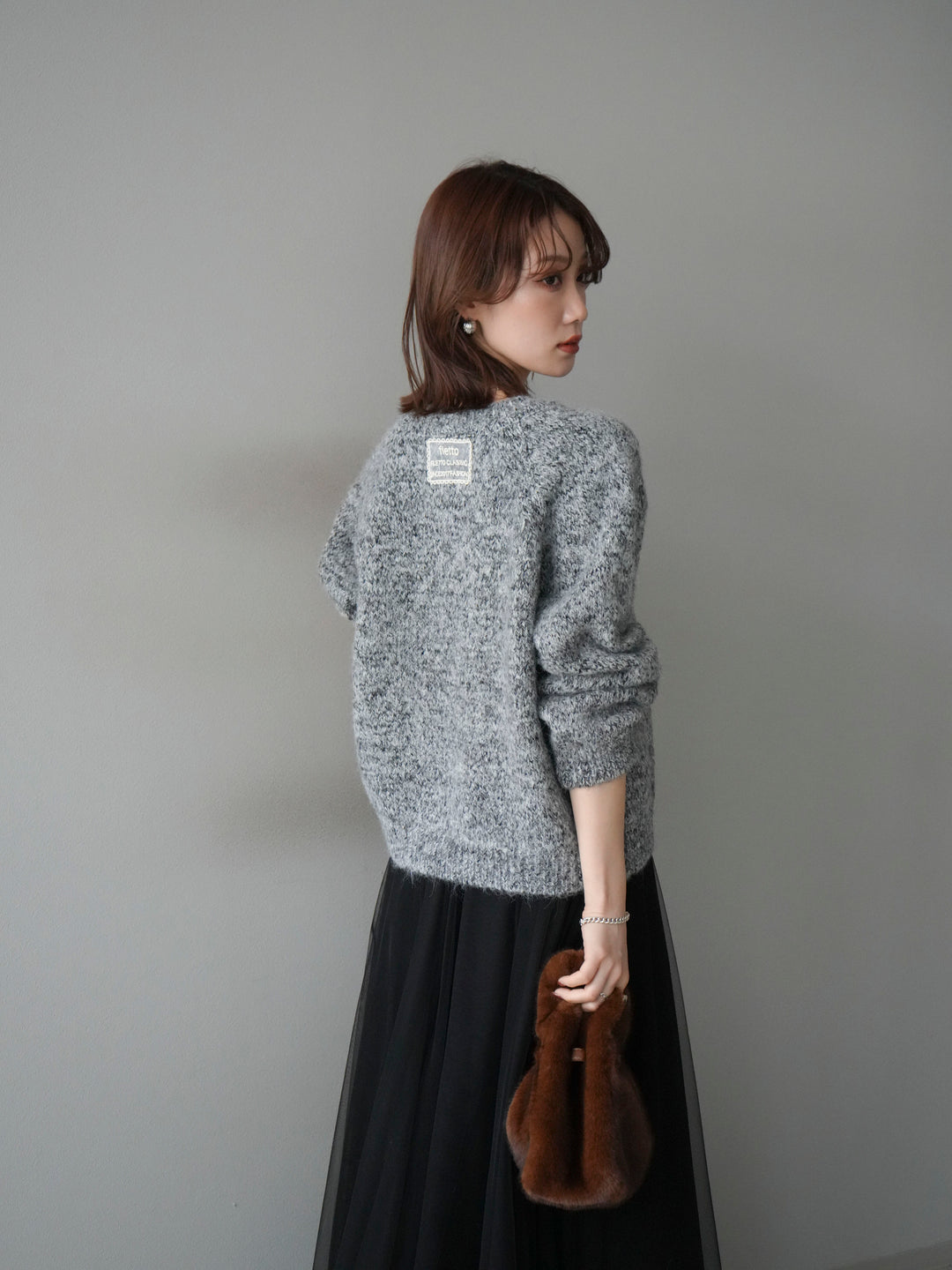 [予約]ロゴラベルミックスヤーンニットプルオーバー/gray