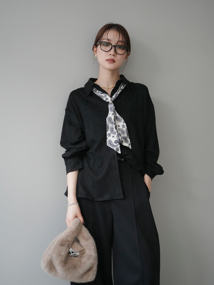 [予約]スカーフ付きスエードシャツ/black