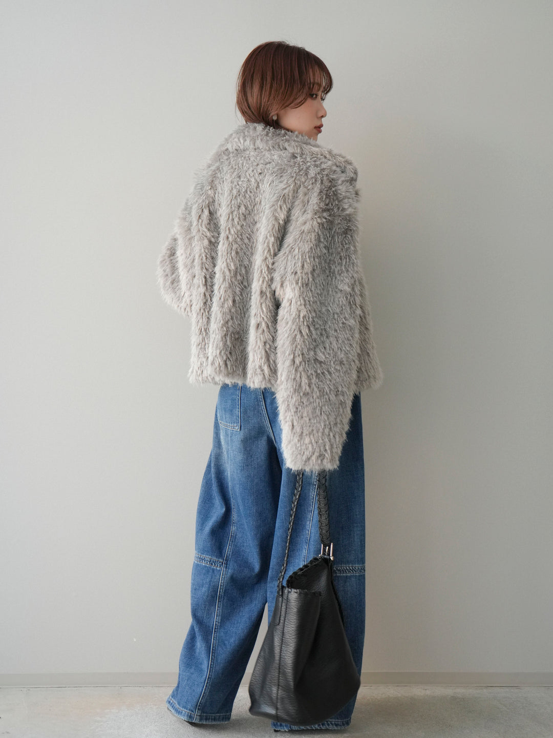 [SET]フェイクファー襟付きショートブルゾン+チュールレーストップス(2set)