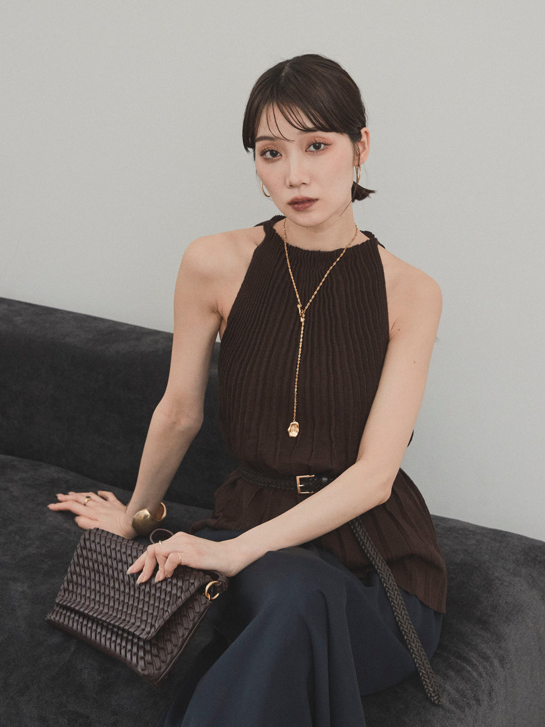 [予約]プリーツニットキャミソール/ブラウン