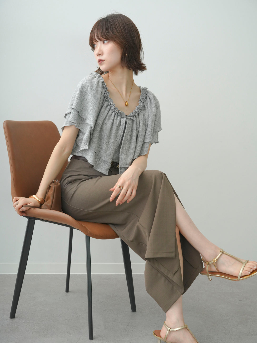 [予約]3wayドレープギャザートップス/lightgray
