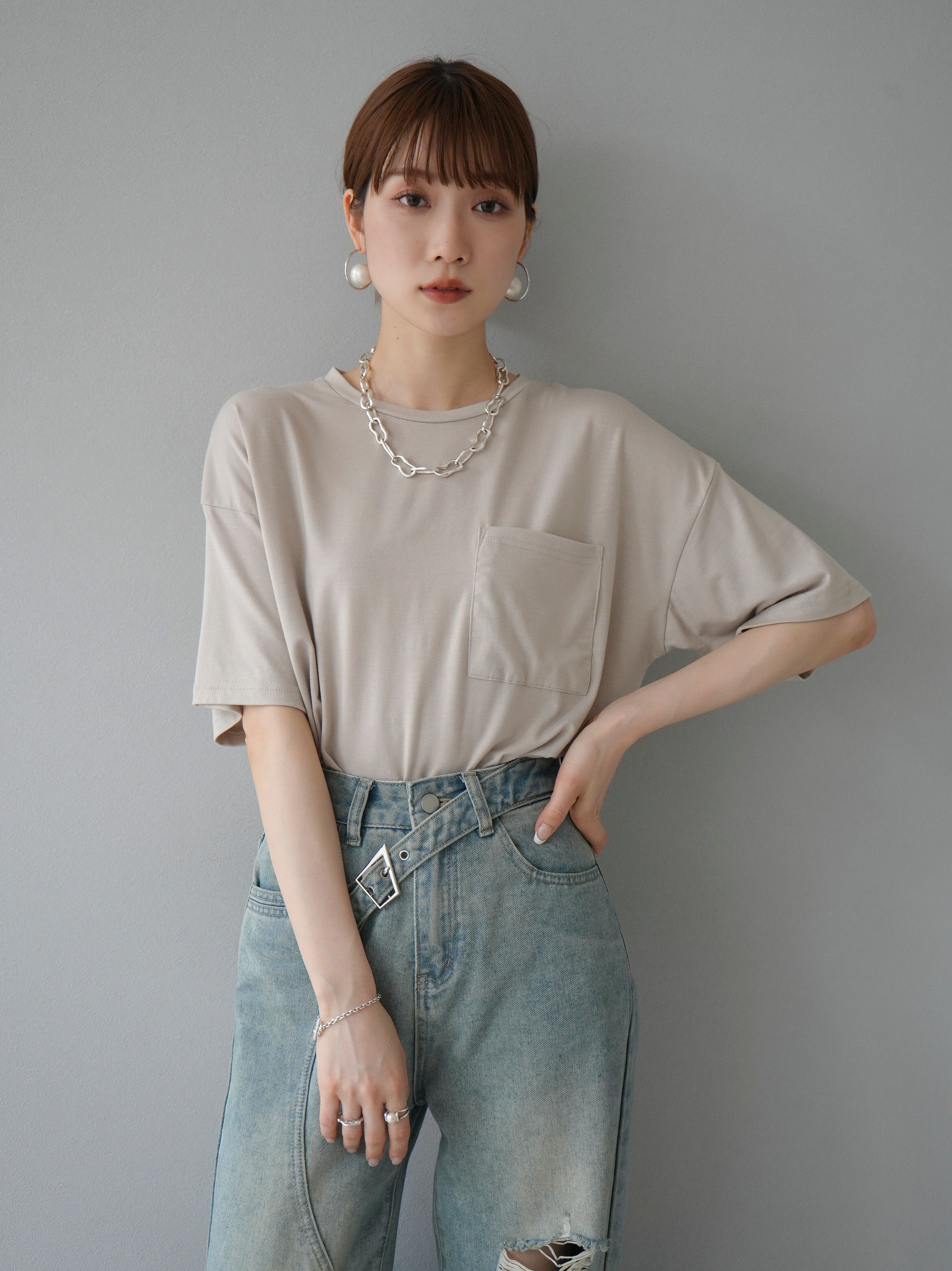 予約]UVカット&ドライ加工ポケット付きTシャツ/ベージュ – Lumier