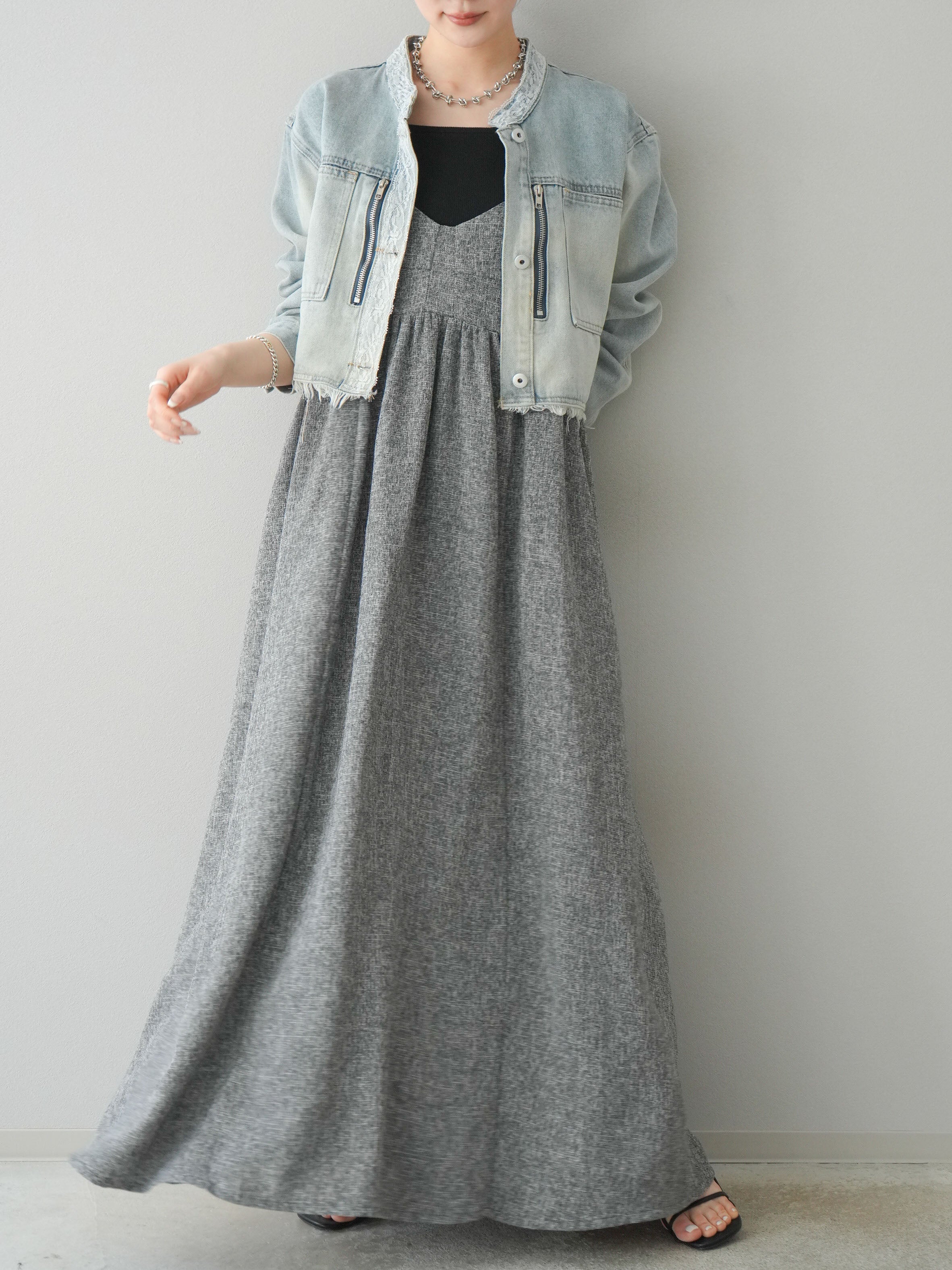 予約]サマーツイードキャミワンピース/グレー – Lumier