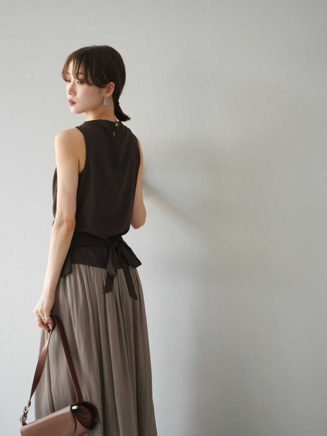 [SET]ノースリーブトップス＆シャイニーフレアスカートSET UP/(2set)