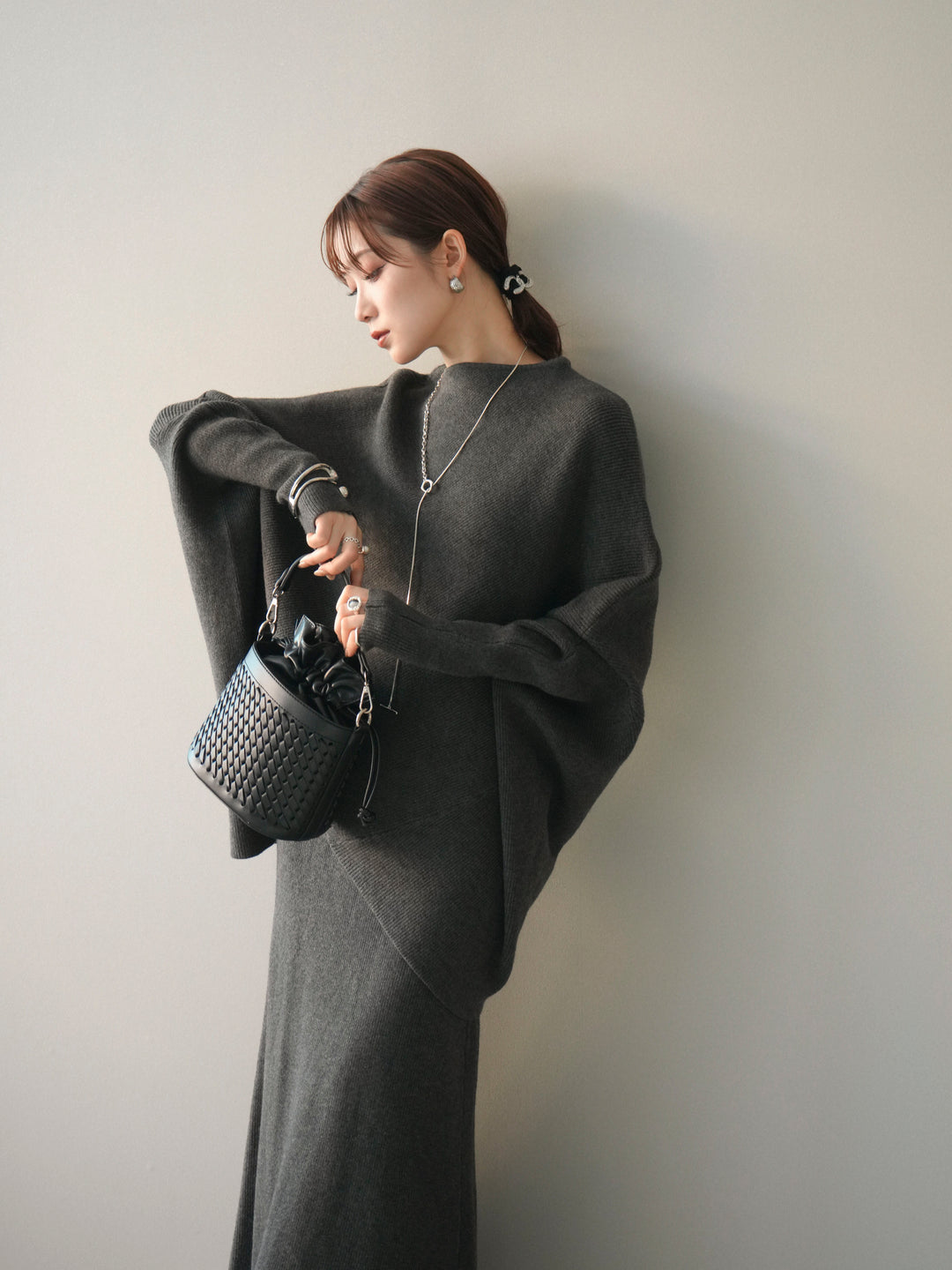 [SET]ウール混ドルマンニット&スカートSET UP(2set)