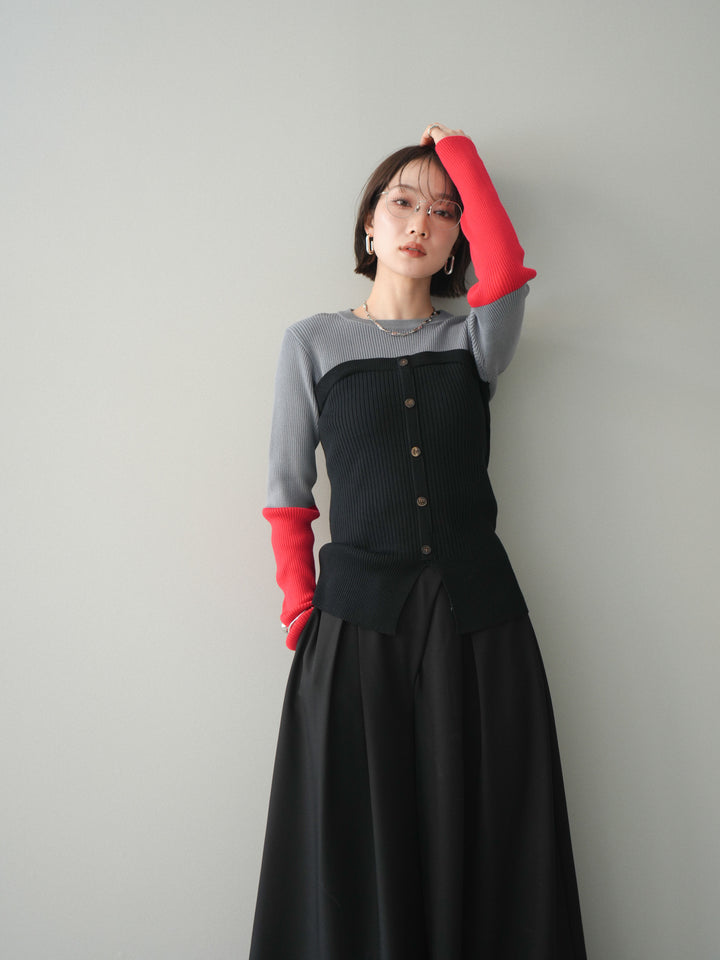 [SET]配色ビスチェドッキングリブニットトップス+選べるアクセセット(2set)