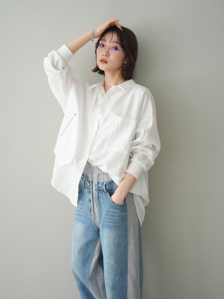 [予約]リブカフスアシンメトリーZIPデザインオーバーシャツ/offwhite