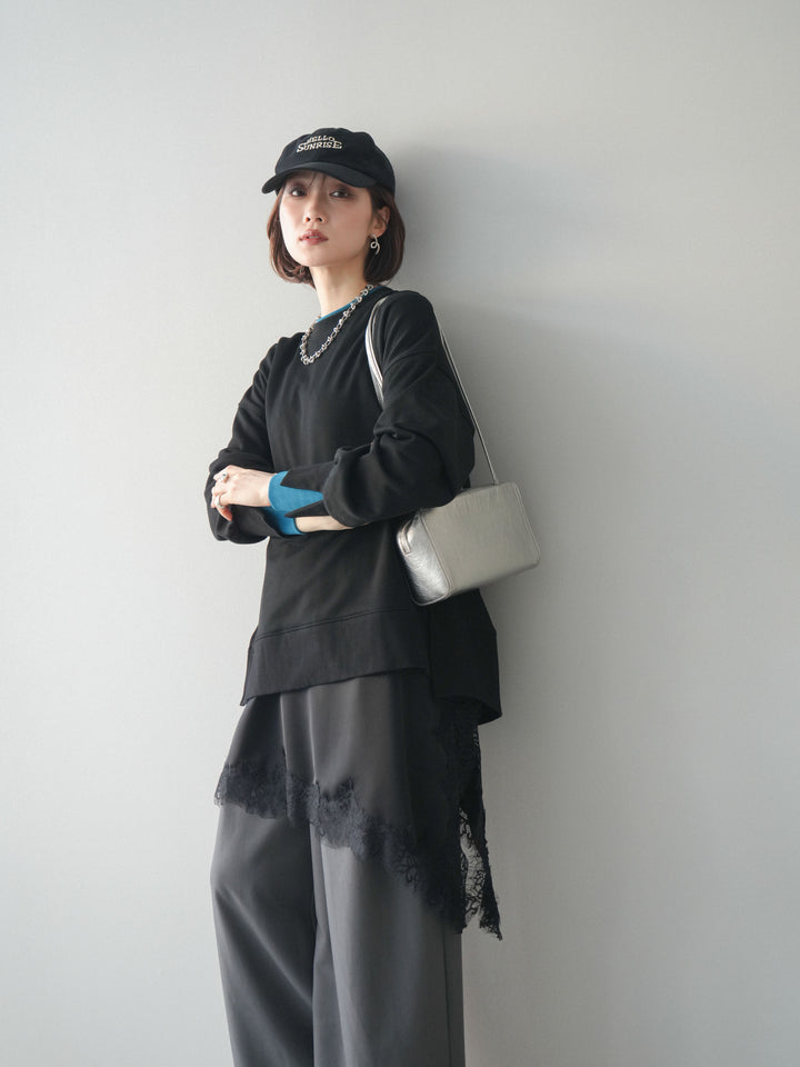 [予約]配色レイヤードデザインスエットプルオーバー/black