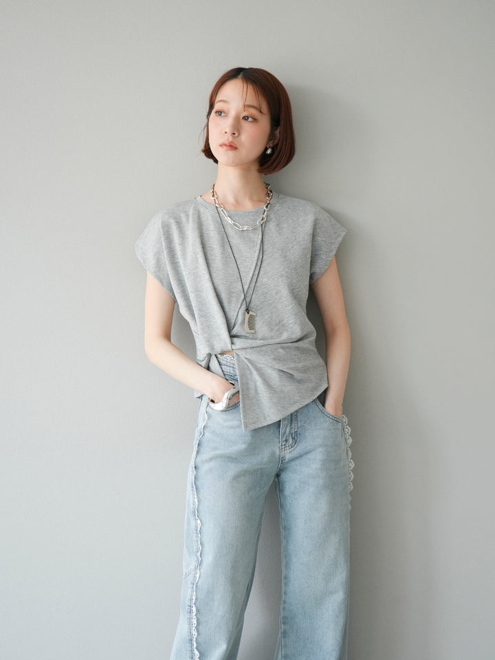 [予約]カシュクールTシャツ＆コームネックレスSET /グレー