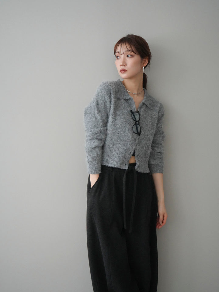 [予約]モヘア衿付きボタンプルオーバー/charcoal