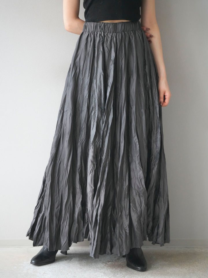 [予約]ワッシャープリーツロングスカート/charcoal