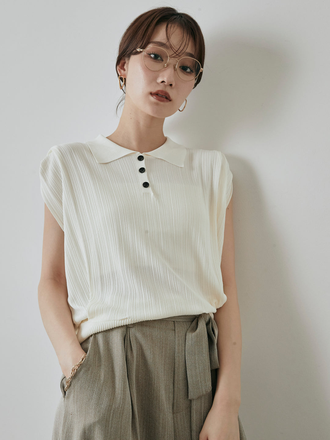 [予約]ランダムリブポロニットベスト/オフ