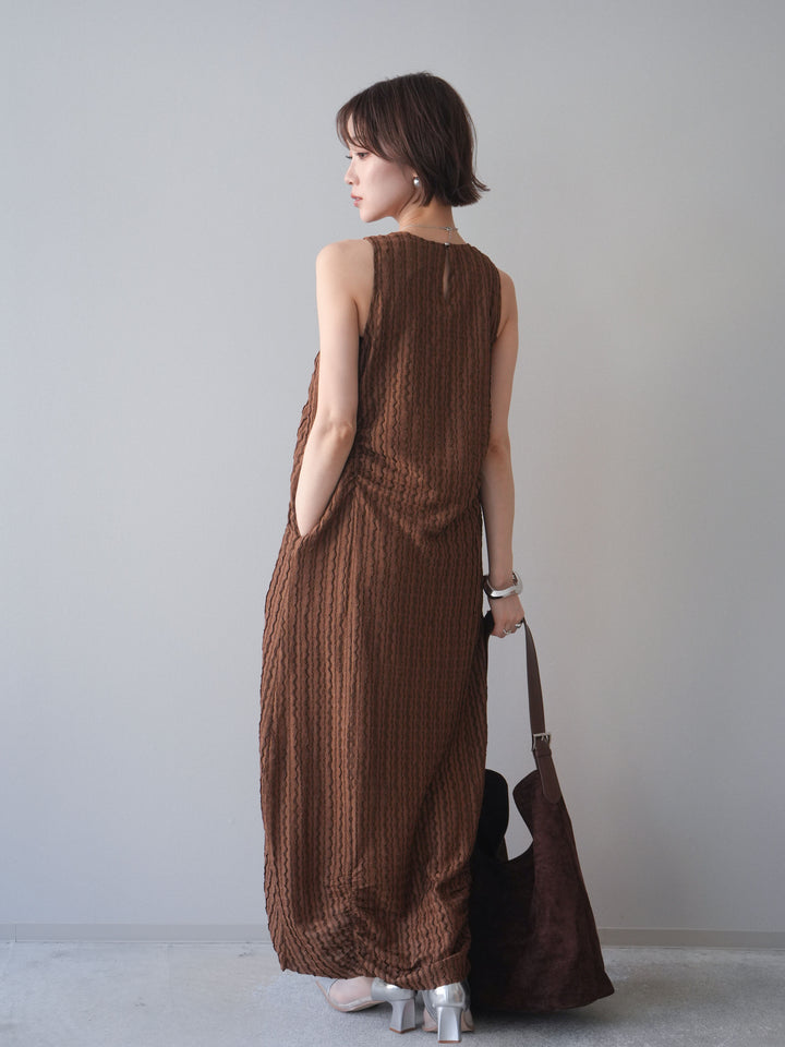 [予約]シャーリングジャガードノースリーブワンピース/brown