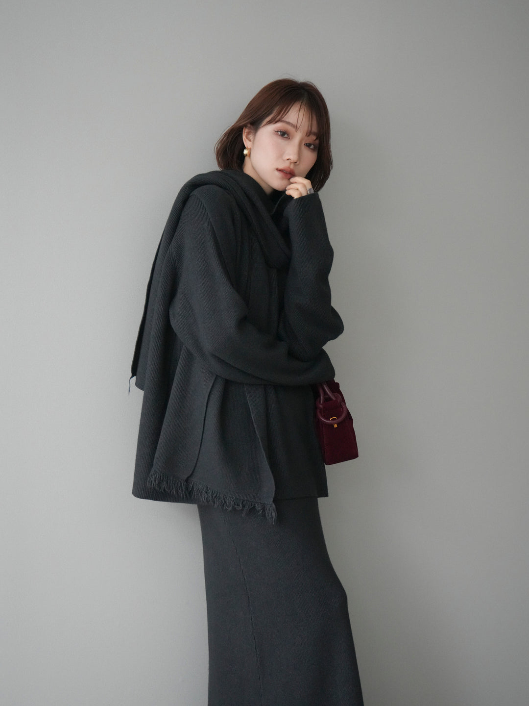 [SET]ストール付キーネックニットSET UP