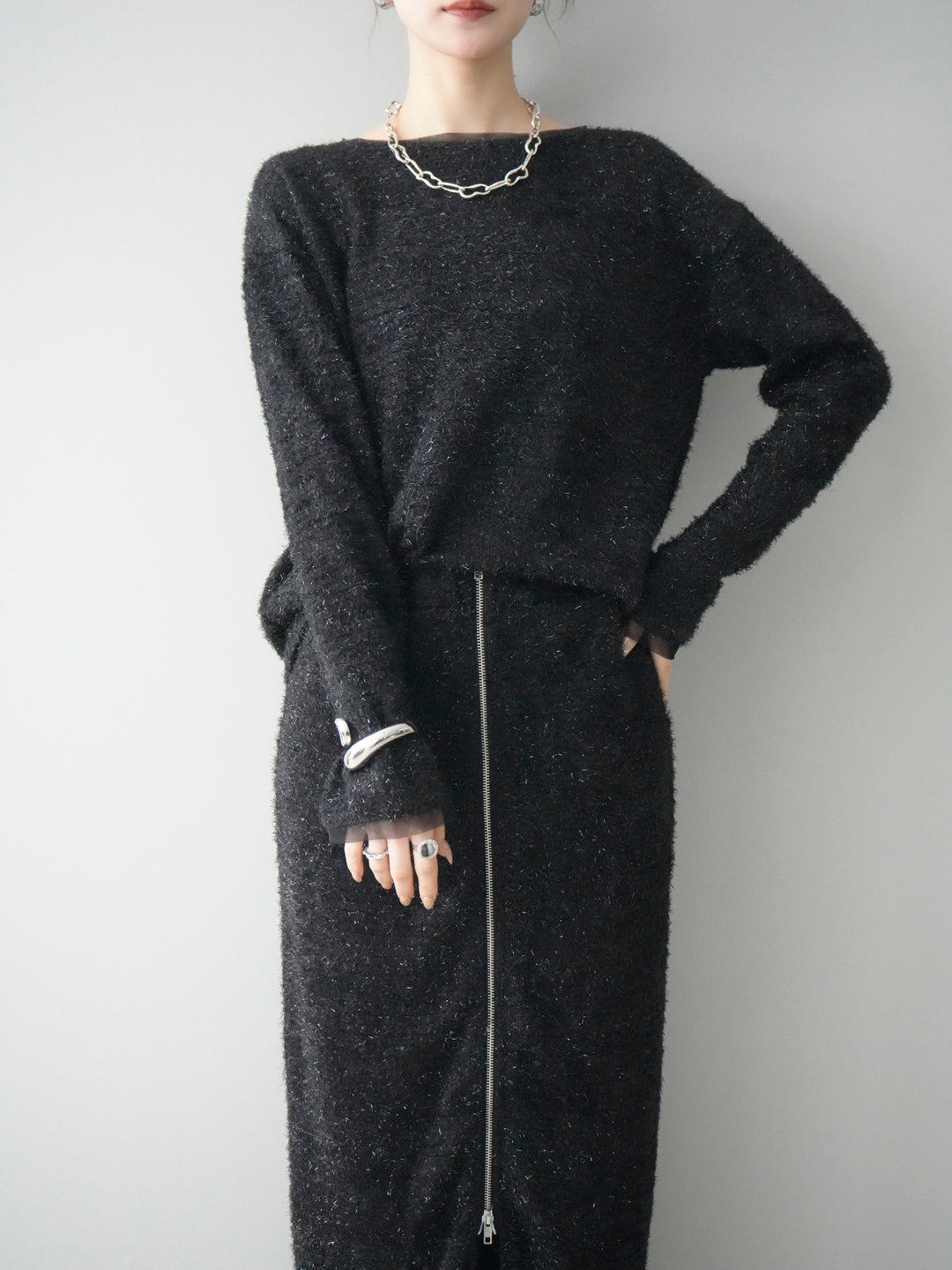 [予約]ラメシャギートップス/black