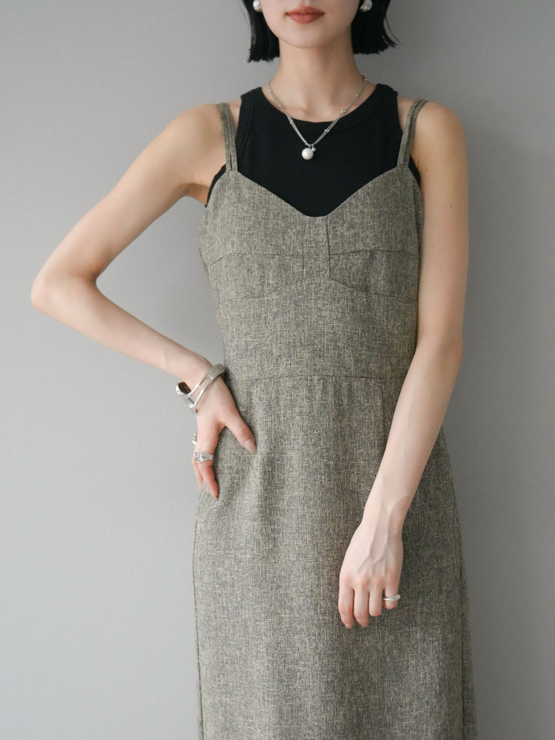 [預購] 夏季粗花呢露背吊帶洋裝/棕色