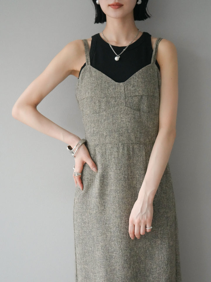 [預購] 夏季粗花呢露背吊帶洋裝/棕色