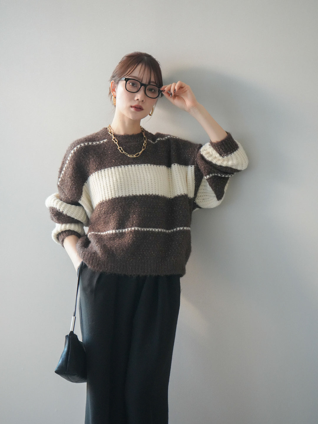 [予約]ネップヤーンボーダーニットプルオーバー/brown