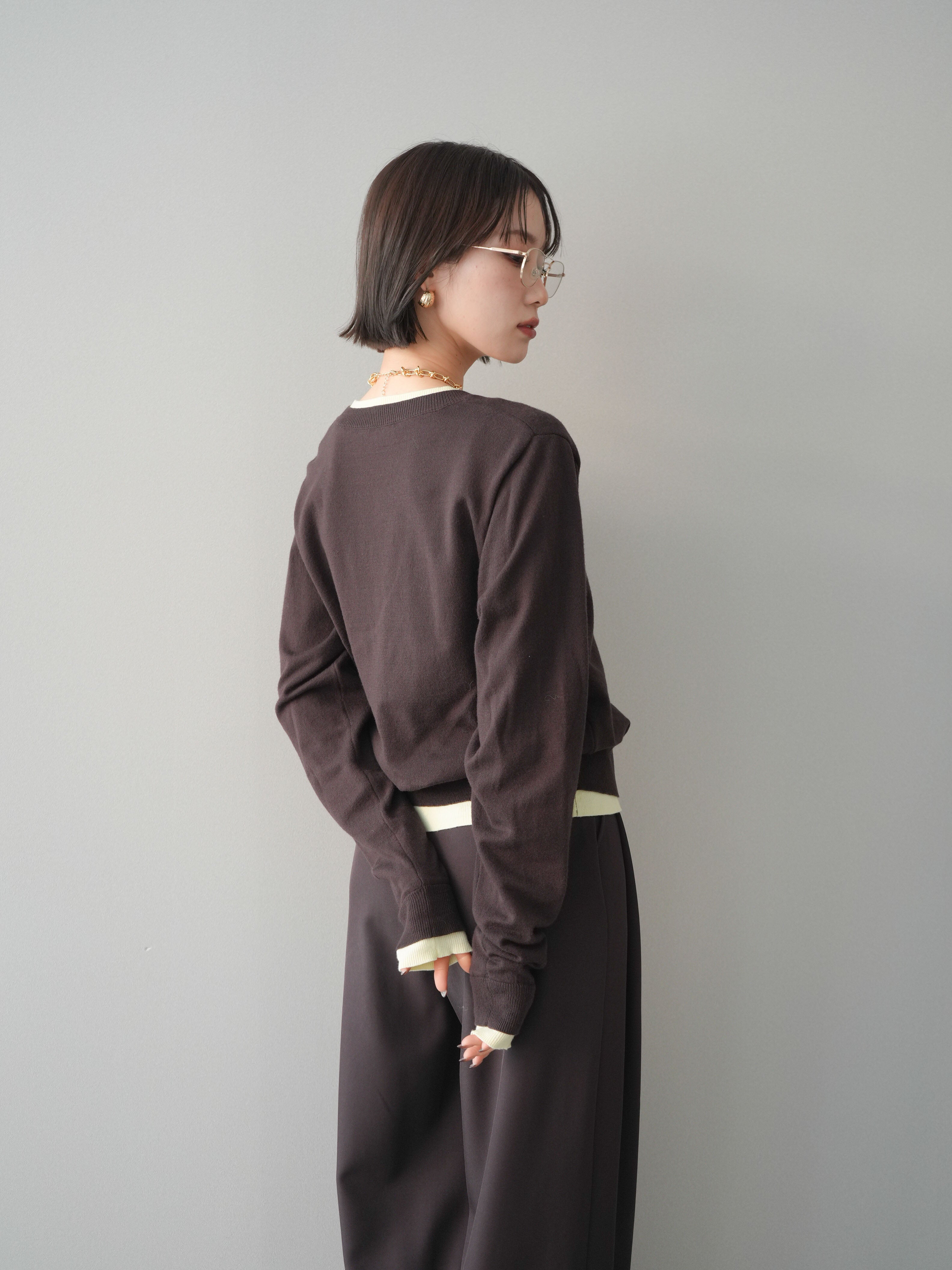 予約]配色レイヤードニットカーディガン/brown – Lumier