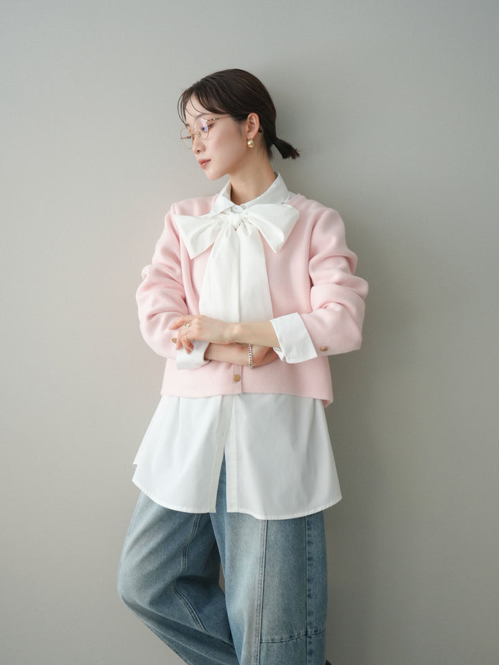 [SET]ゴールドボタンノーカラーニットジャケット+ゴールドボタンノーカラーニットジャケット(2set)