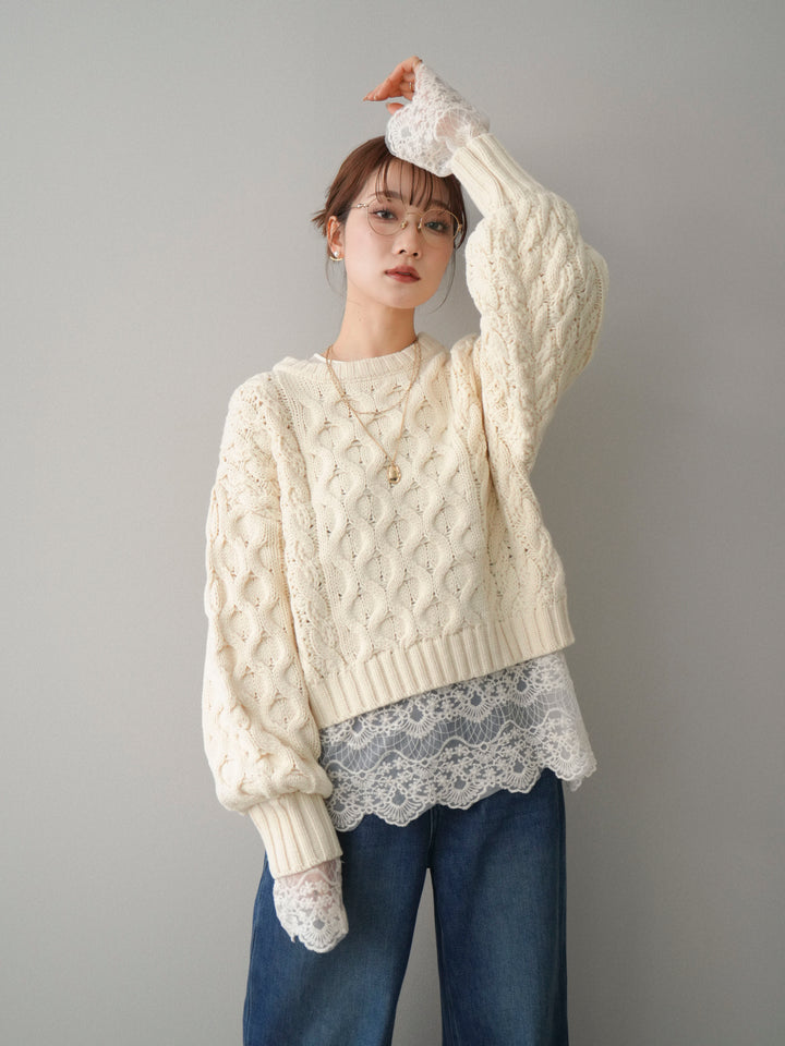 [予約]バルキーケーブルクロップドニットプルオーバー/ivory