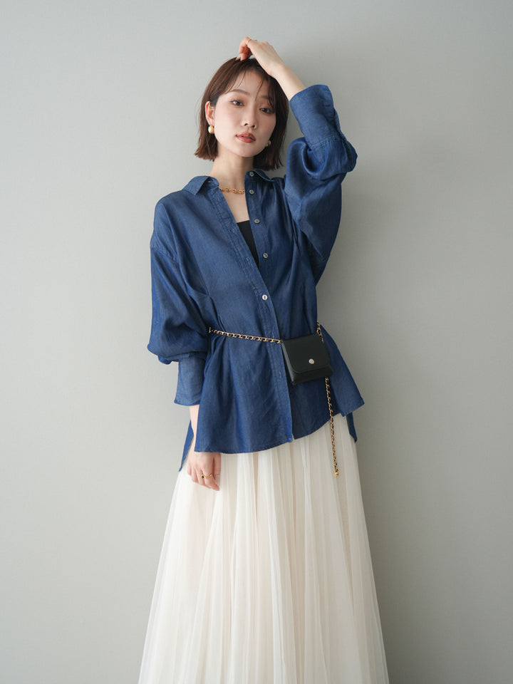 [SET]テンセルデニムタックシャツ+チュールボリュームスカート(2set)
