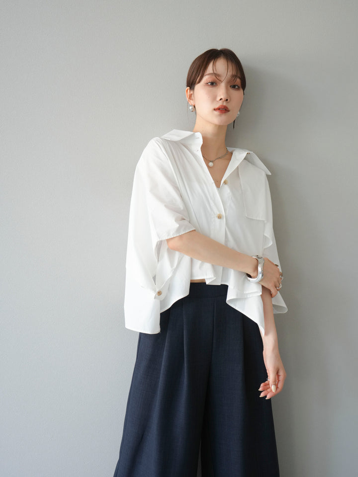 [SET]ポンチョショートシャツ+リネンライクイージーワイドパンツ(2set)