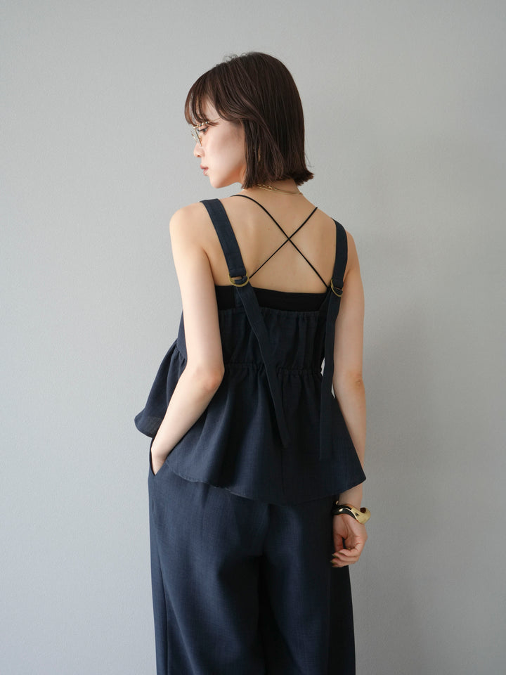 [SET]リネンライクビスチェ+リネンライクイージーワイドパンツ(2set)